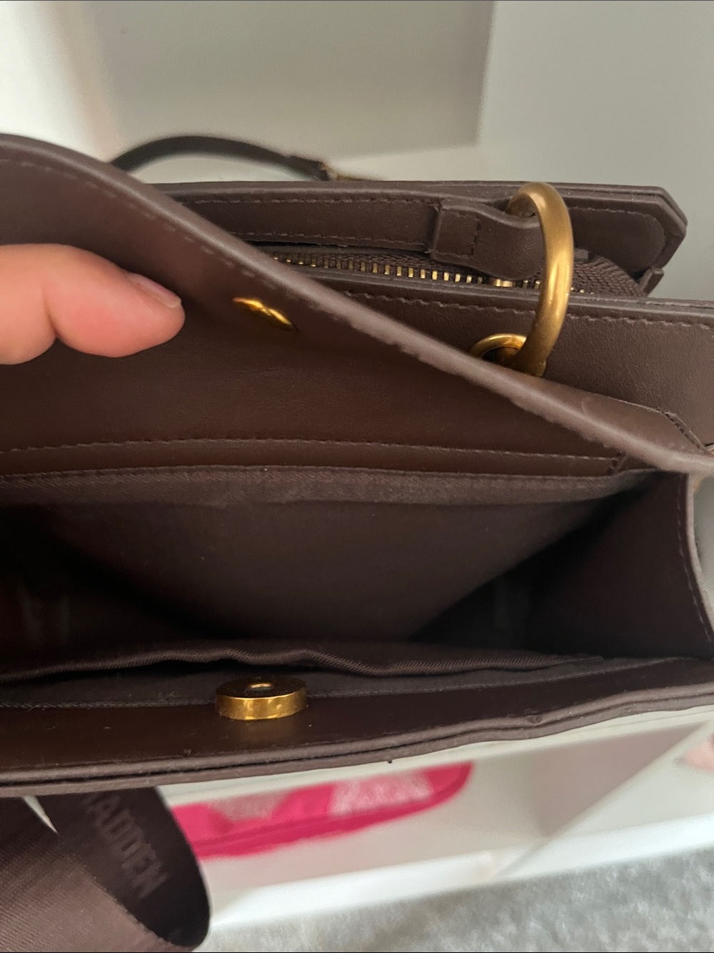 Steve Madden Chocolate Brown Box Satchel with Top Handle - Picture 4 of 6